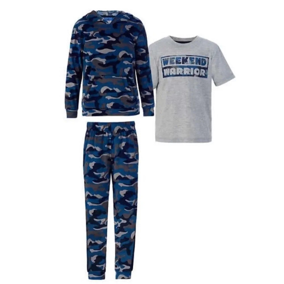#4 Kids Saint Eve Youth 3 Piece T-Shirt Hoodie Pants PJs Blue & Gray Camo Small - Picture 1 of 9